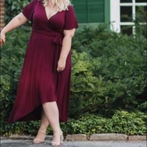 Wine Red Hi-Low Wrap Dress